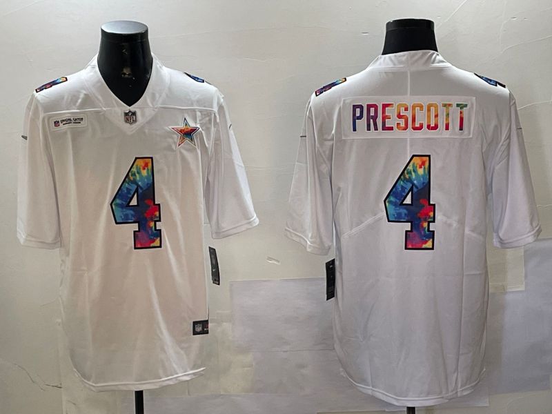 Men Dallas Cowboys #4 Prescott White Rainbow 2024 Nike Limited NFL Jersey style 0108